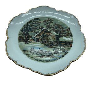 Vintage Currier & Ives The Old Home Stead In Winter Decorative Plate 8" x 8"